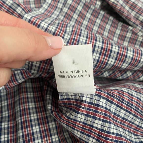A.P.C. Paris red white blue plaid button down shirt size L - Picture 5 of 5